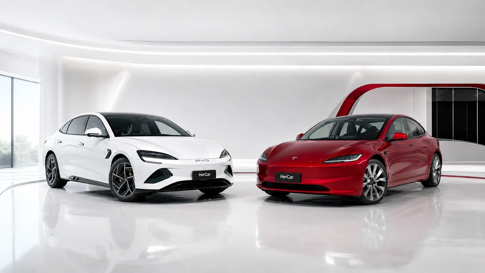 Electric vehicles in a premium HerCar showroom